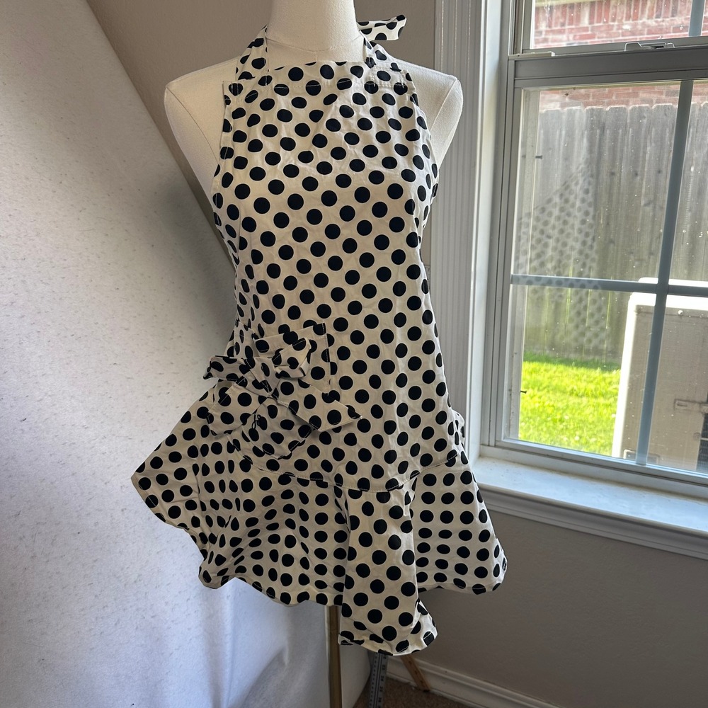 Jessie Steele Josephine Apron Cream Black Polka Dot Retro Ruffle Bow 111-JS-68C